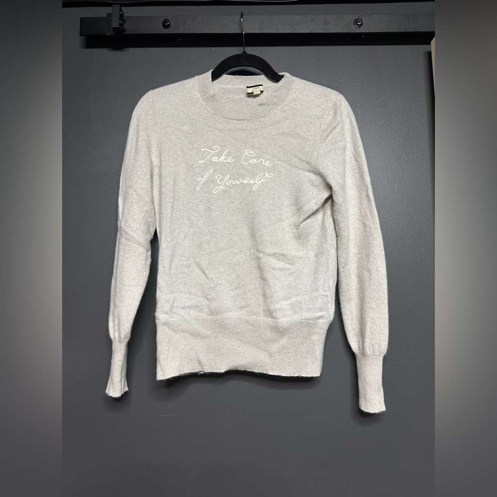 J. Crew Cashmere Sweater Chainstitch Embroidered Take Care Of Yourself S
